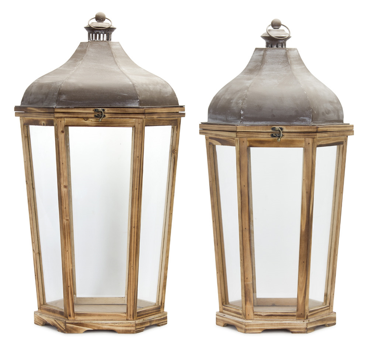Iron & Wood Lanterns, Set of 2