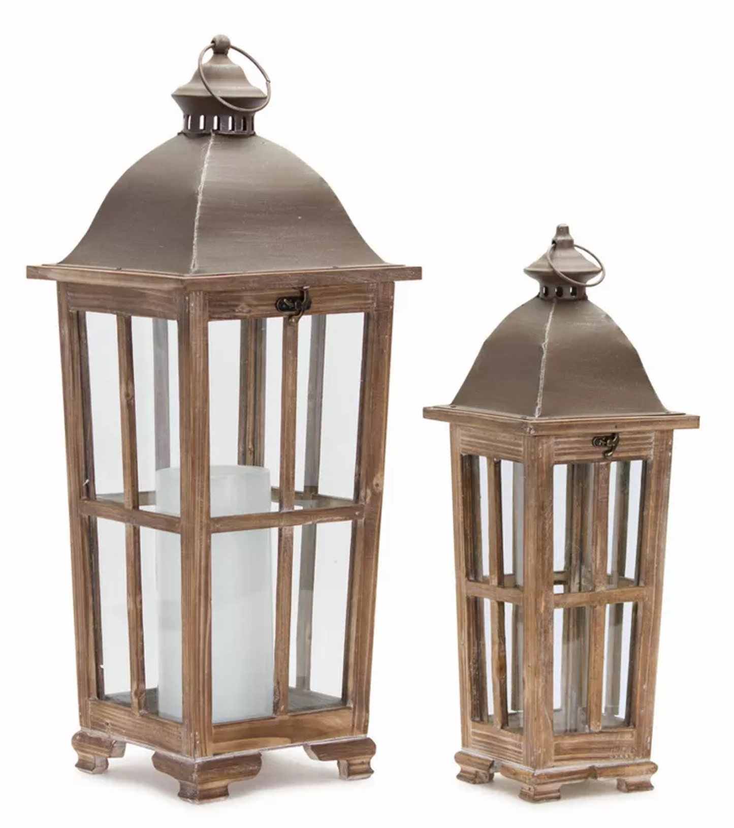 Iron & Wood Lanterns Set of 2