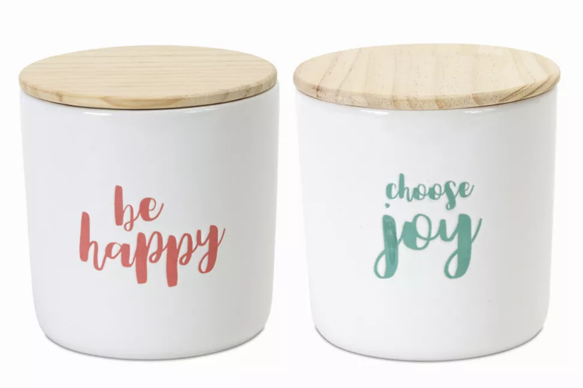 Melrose Wood & Stoneware Canisters, Set of 2