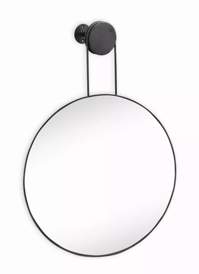 Round Glass & Iron Wall Mirror, 28.5in