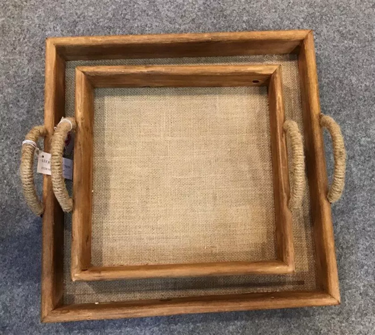 Wood & Jute Decorative Trays, Set of 2