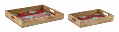 Plaid Wood Serving Trays, Set of 2