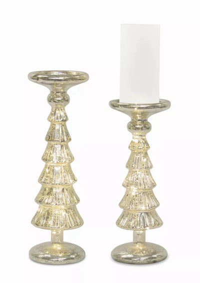 LED Glass Candle Holders with Timer, Set of 2