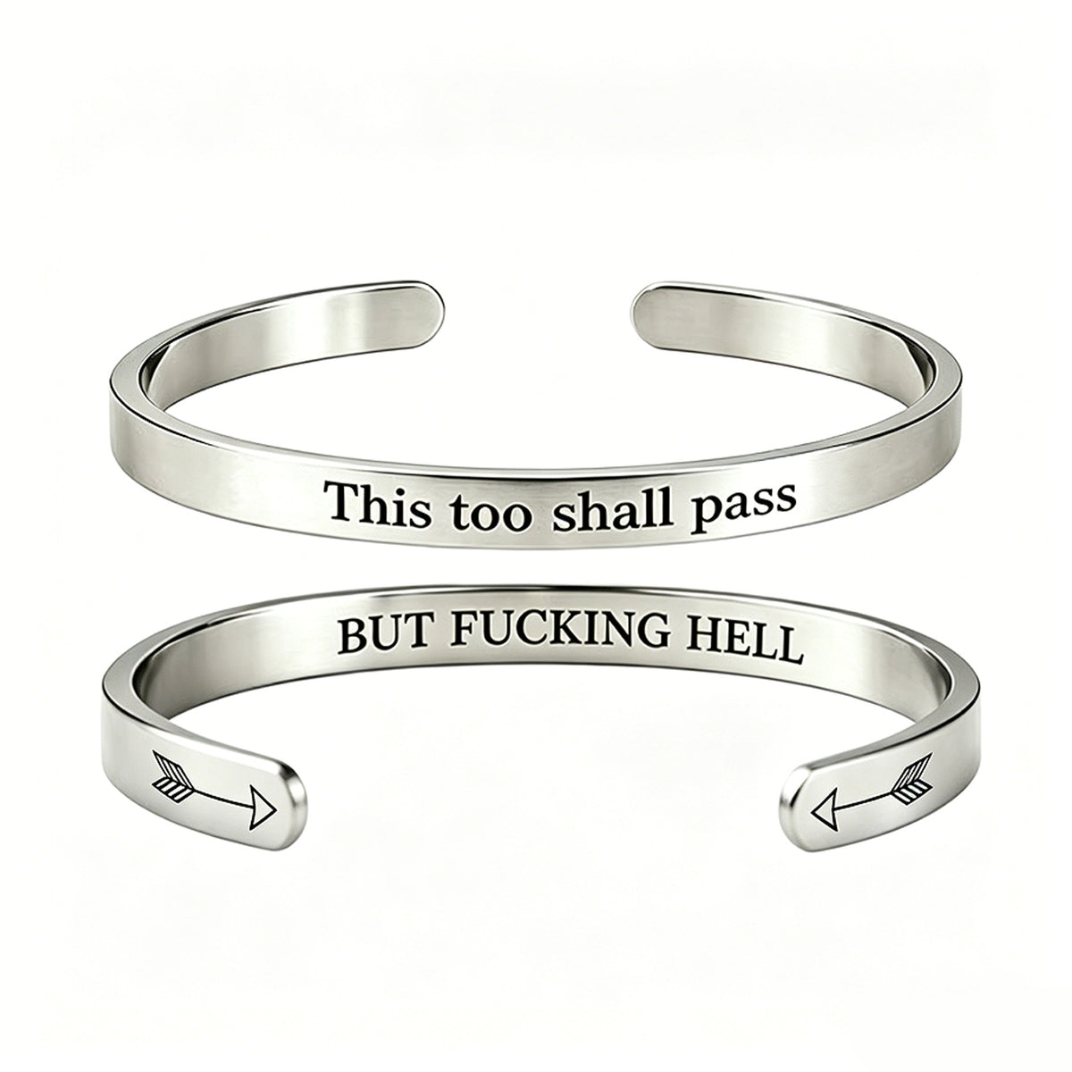 Engraved C-Shape Stainless Steel Bracelet