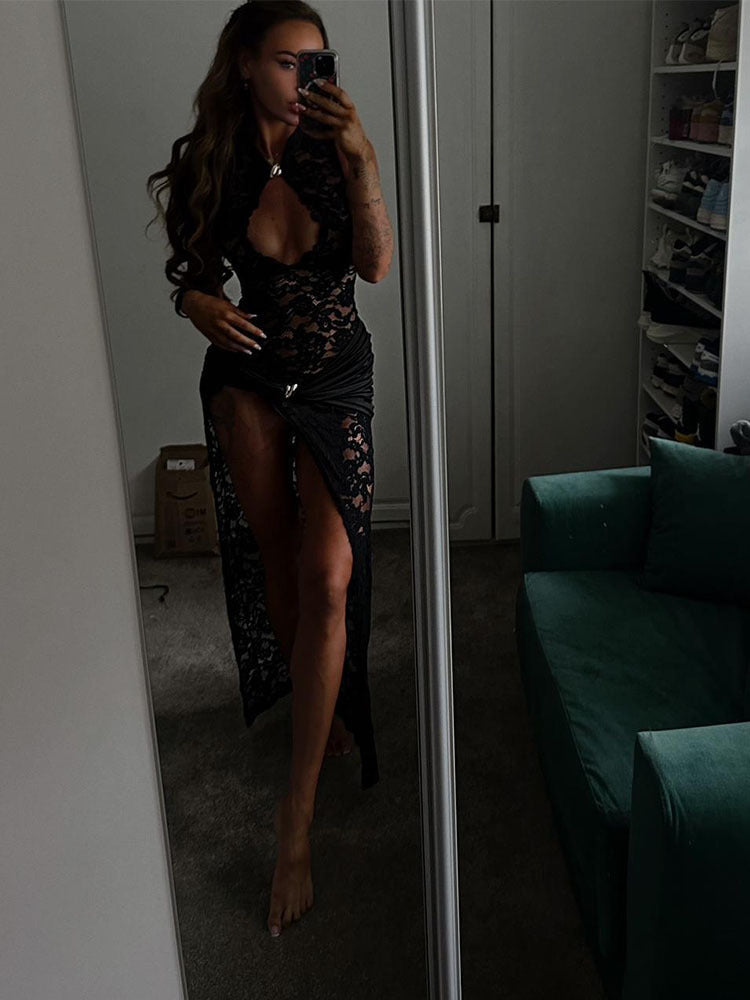 Lace Sleeveless Dress with High Slit