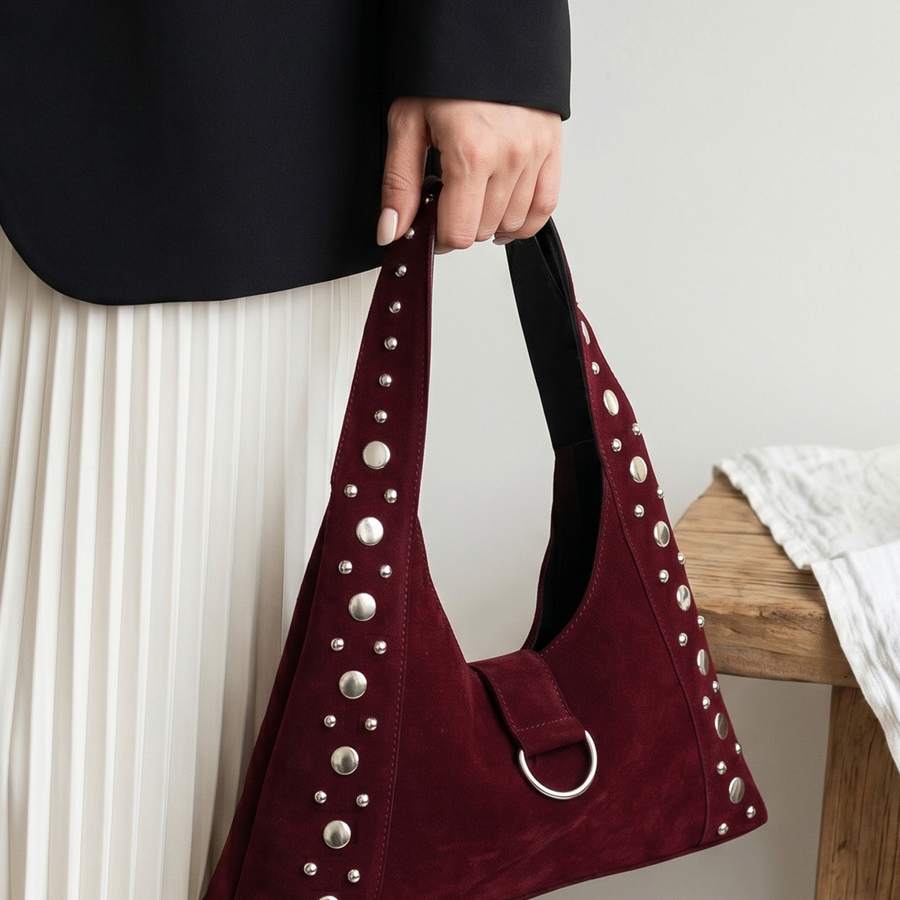 Women's Corduroy Studded Magnetic Clasp Underarm Bag