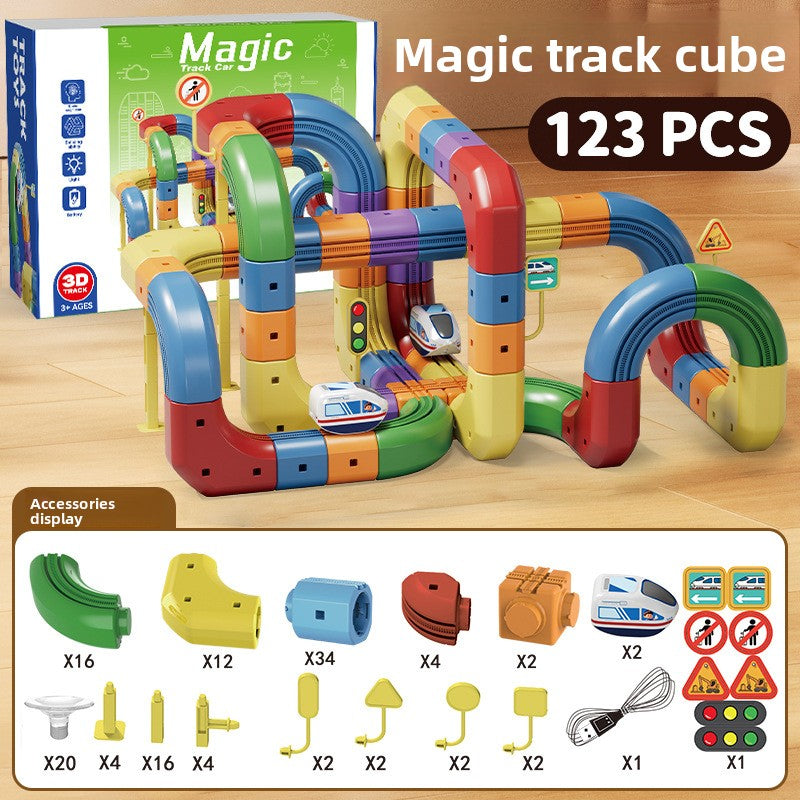 Track building set, track cube 123pcs non-magnetic 2 cars