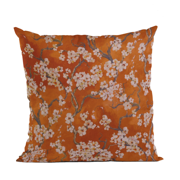 Plutus Persimmon Cherry Blossom Luxury Throw Pillow