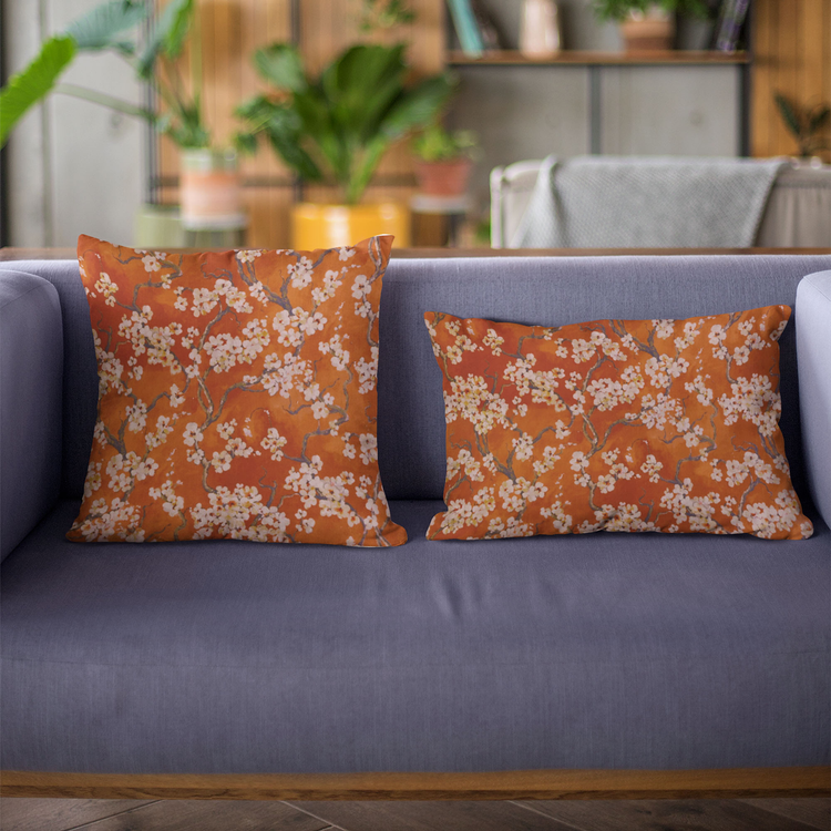 Plutus Persimmon Cherry Blossom Luxury Throw Pillow