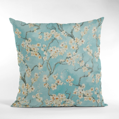 Plutus Azure Cherry Blossom Luxury Throw Pillow