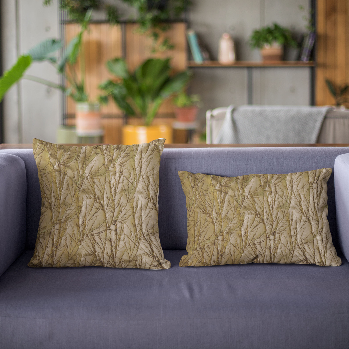 Plutus Burnished Bronze Yarns Twig Pattern Luxury Throw Pillow