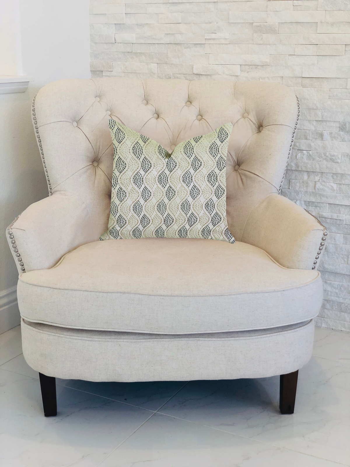 Plutus Enigma Twist Luxury Throw Pillow in Blue and Beige