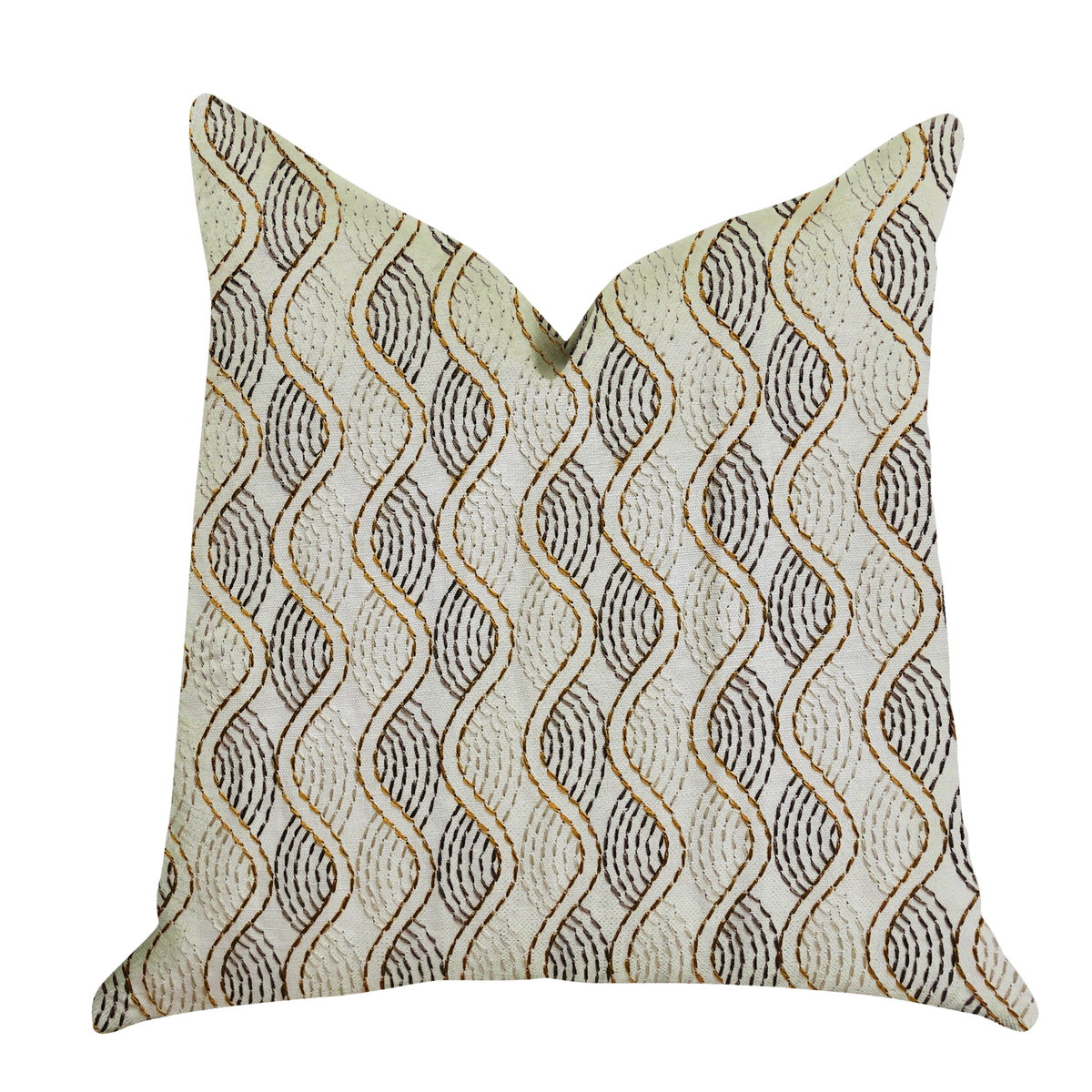 Plutus Enigma Twist Luxury Throw Pillow in Beige and Gold