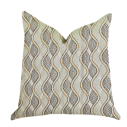 Plutus Enigma Twist Luxury Throw Pillow in Beige and Gold