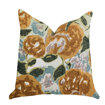 Plutus Dahlia Jardin Floral Brown and Green Luxury Throw Pillow