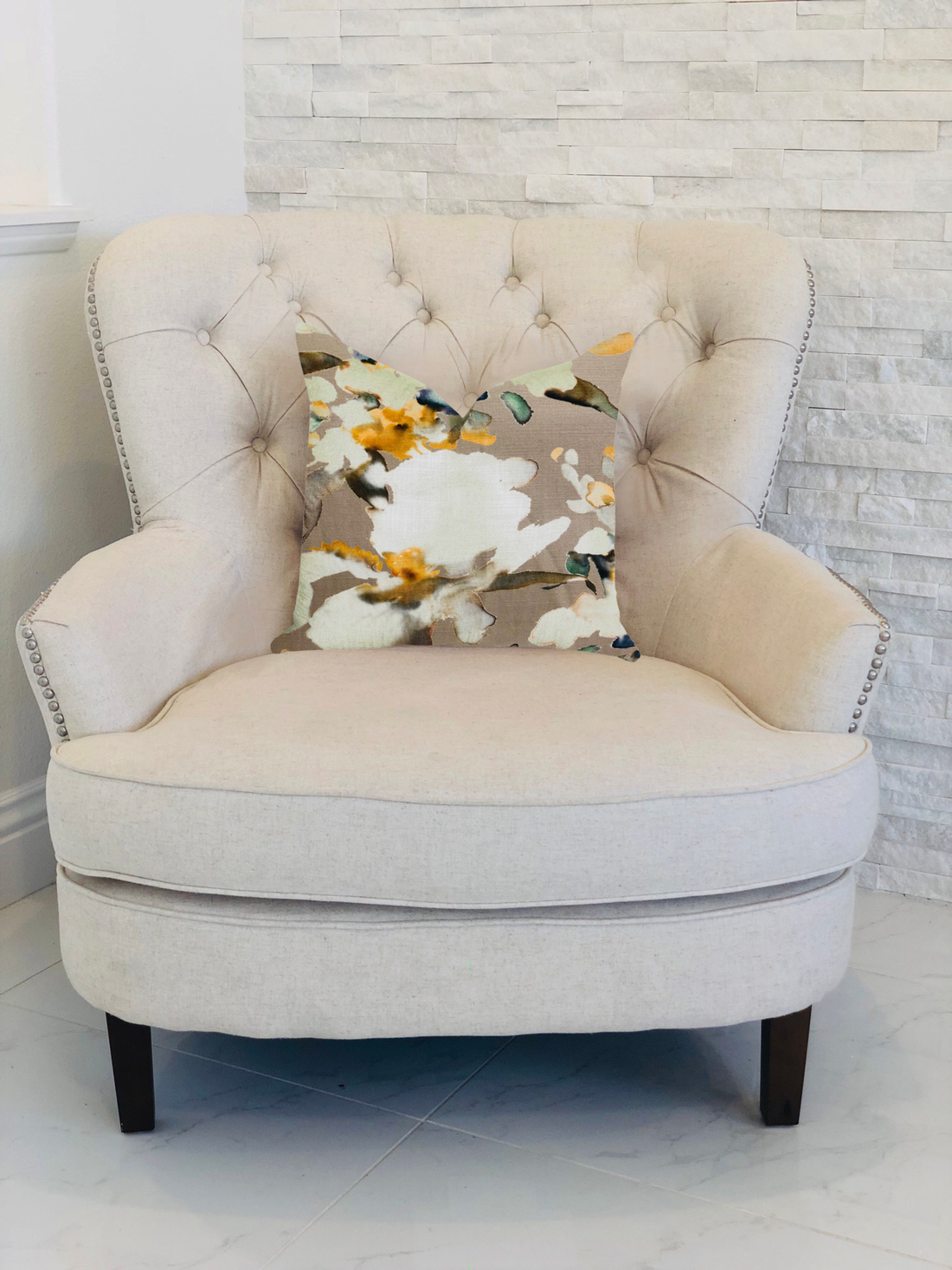 Plutus Maya De Aqua Floral Multicolor Luxury Throw Pillow