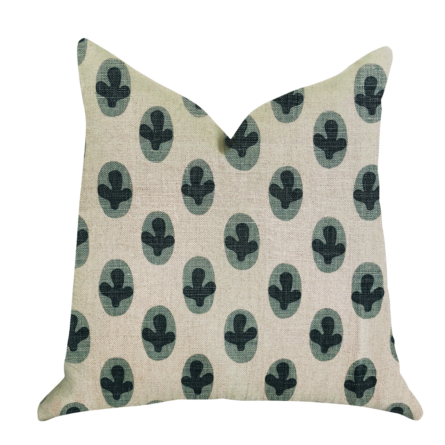 Plutus Cacti Pear in Green and Beige Luxury Throw Pillow