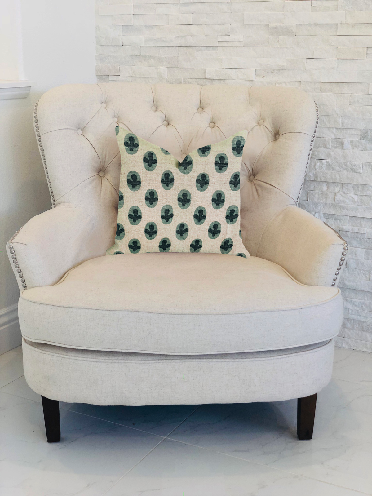 Plutus Cacti Pear in Green and Beige Luxury Throw Pillow