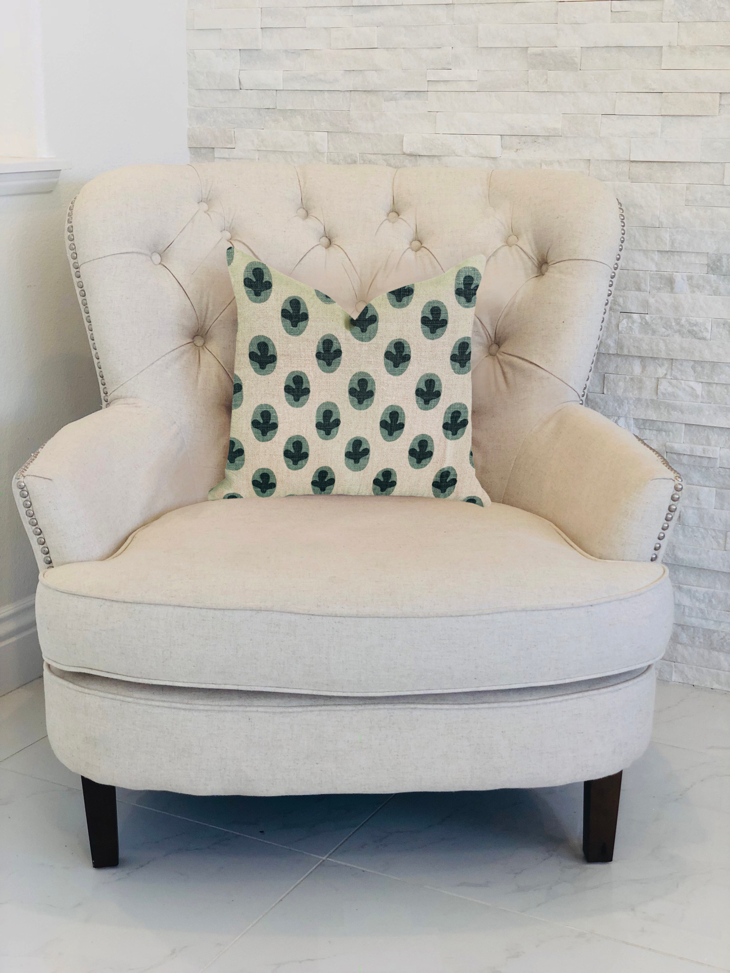 Plutus Cacti Pear in Green and Beige Luxury Throw Pillow