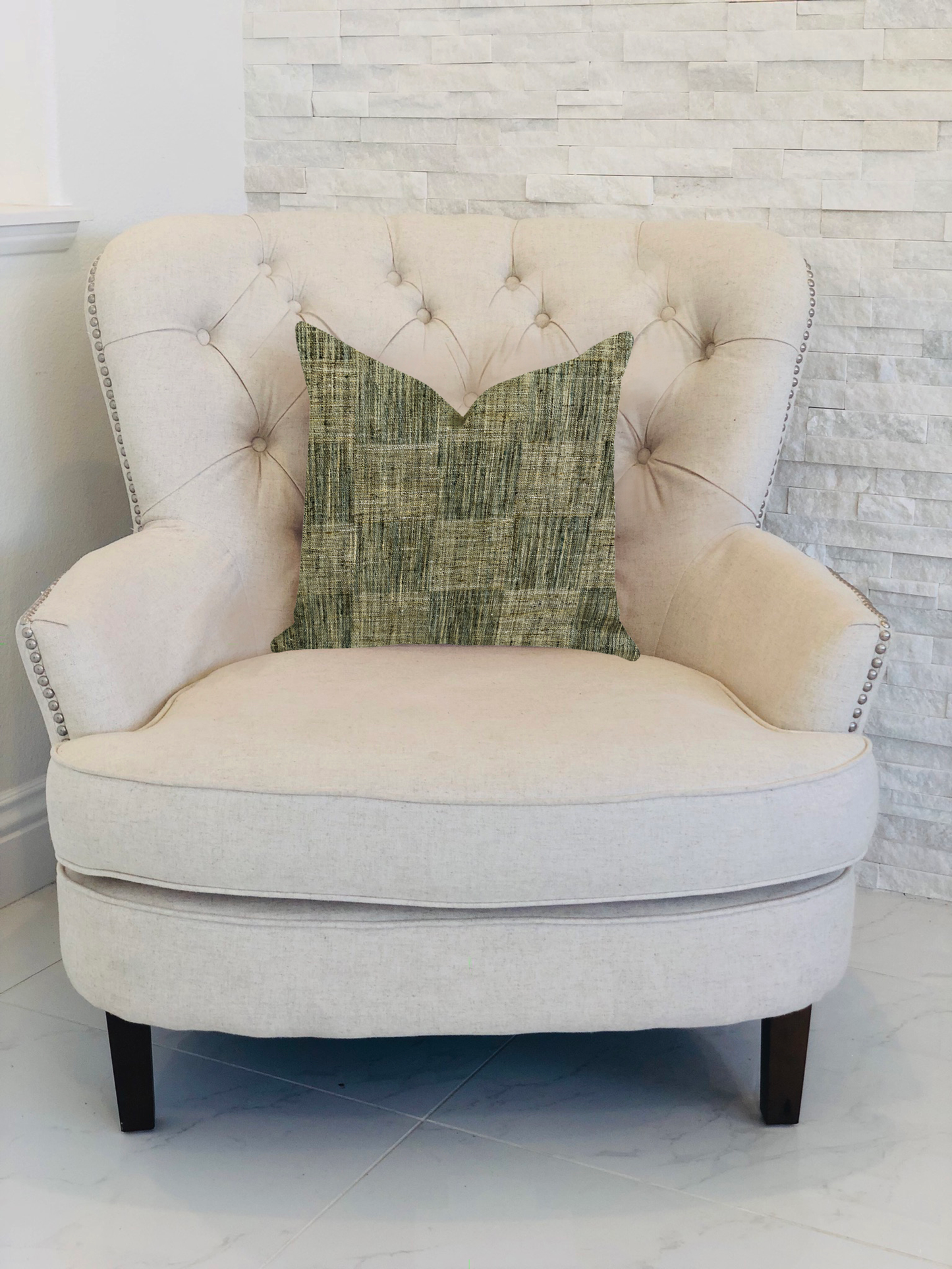 Plutus Foursquare Avenue Green Tones Luxury Throw Pillow