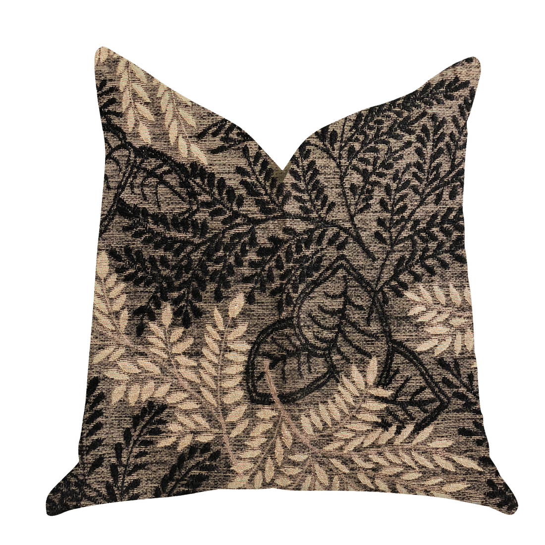 Plutus Bonzai Ebony Floral Throw Pillow in Black and Brown