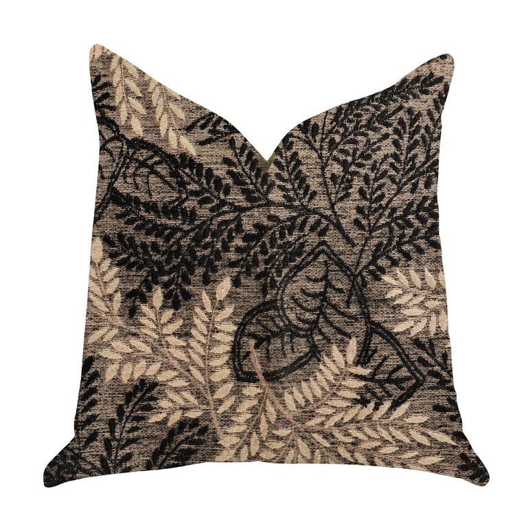 Plutus Bonzai Ebony Floral Throw Pillow in Black and Brown