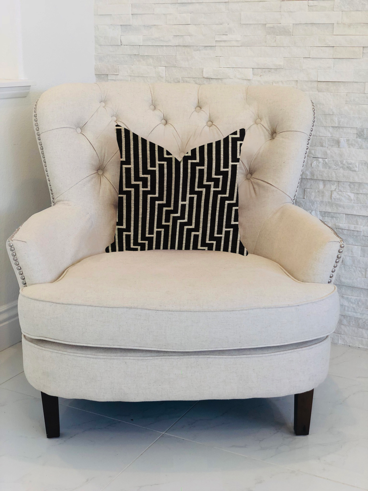 Plutus Posh Lady Black and Beige Tones Luxury Throw Pillow