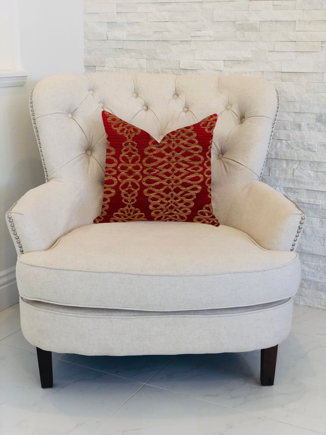 Plutus Sweet Henna Luxury Throw Pillow in Red and Gold