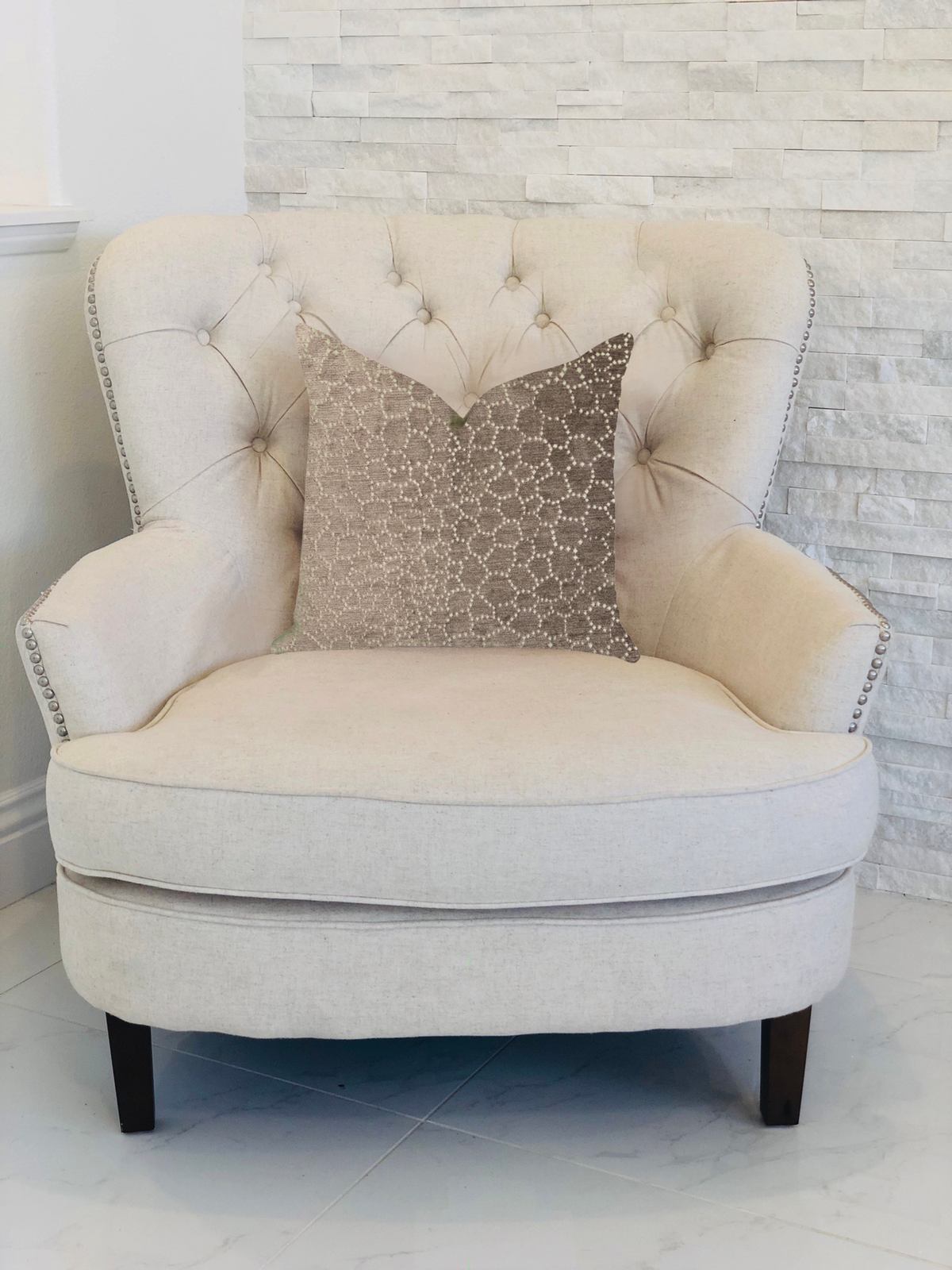 Plutus Bubbly Gal Luxury Throw Pillow in Beige Tones
