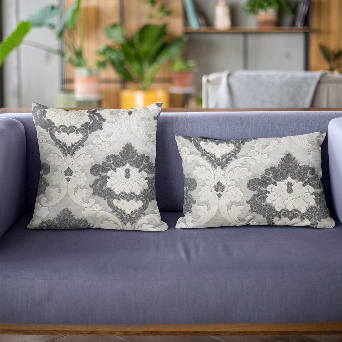 Plutus Leilani Fleurs Blue and Beige Luxury Throw Pillow