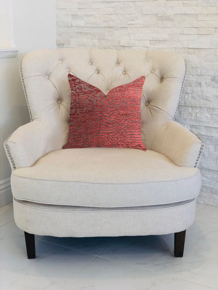 Plutus Crushed Wine Luxury Throw Pillow in Dark Red