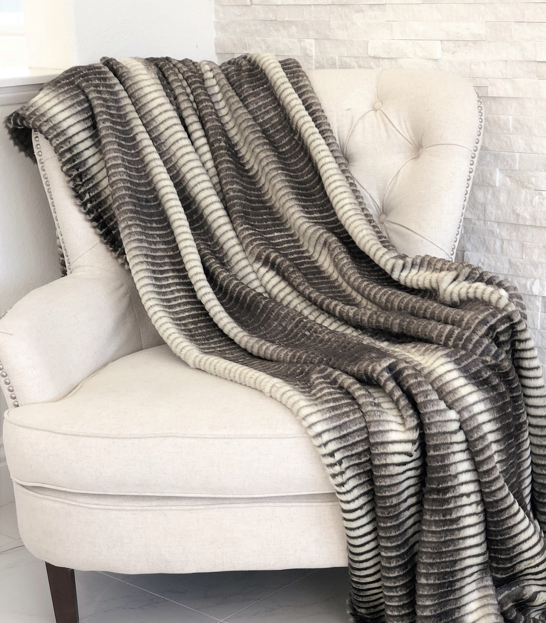 Plutus Gray and Taupe Faux Fur Luxury Throw