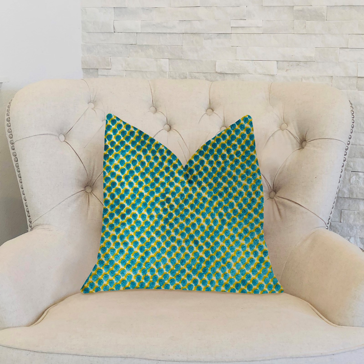 Plutus Sea Green Iota Turquoise Luxury Throw Pillow