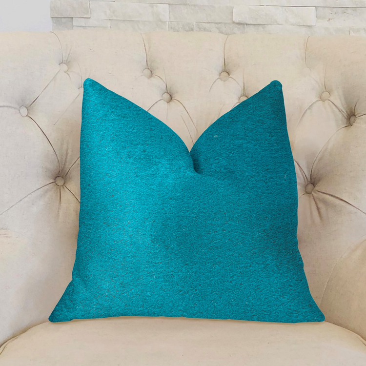 Plutus Aquamarine Velvet Turquoise Luxury Throw Pillow