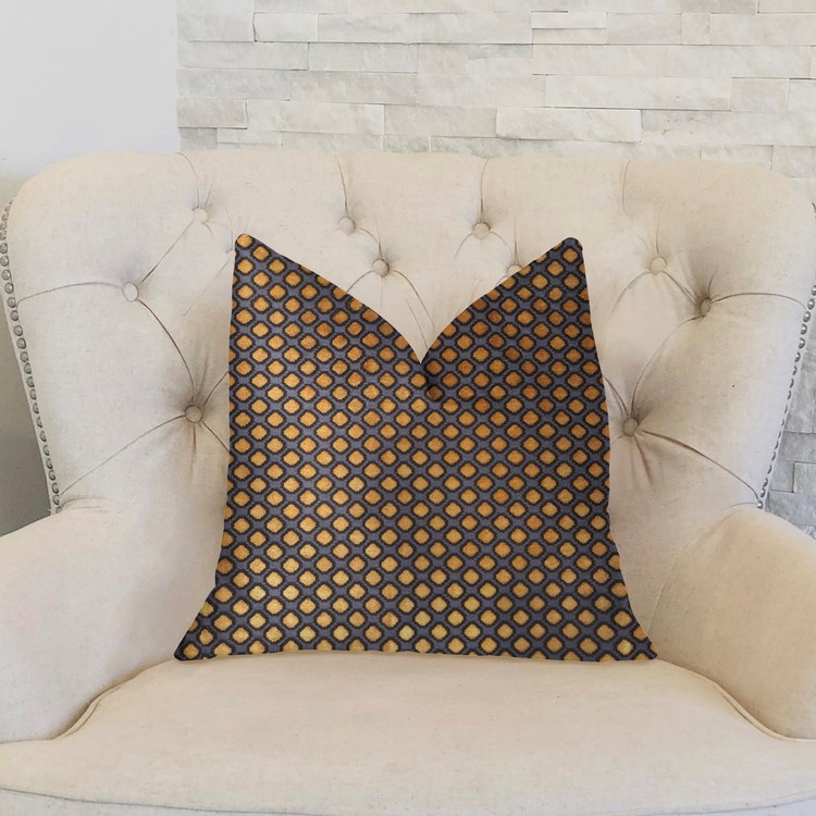 Plutus Aliza Gold and Gray Luxury Throw Pillow