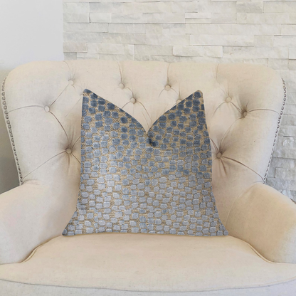 Plutus Dusky Gem Blue and Silver Luxury Throw Pillow