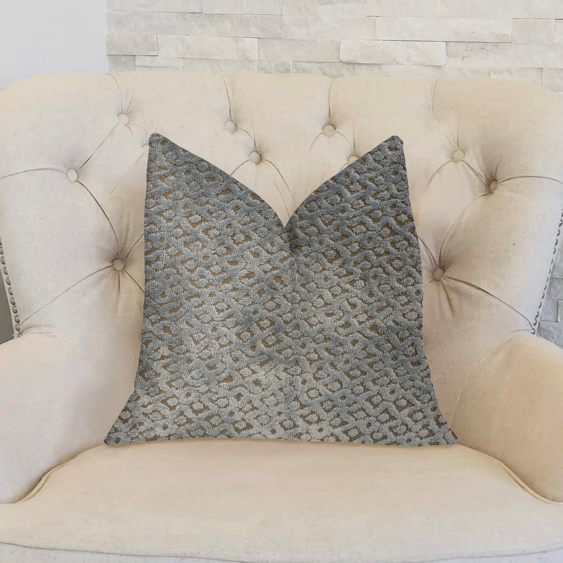 Plutus Metropolis Silver and Taupe Luxury Throw Pillow