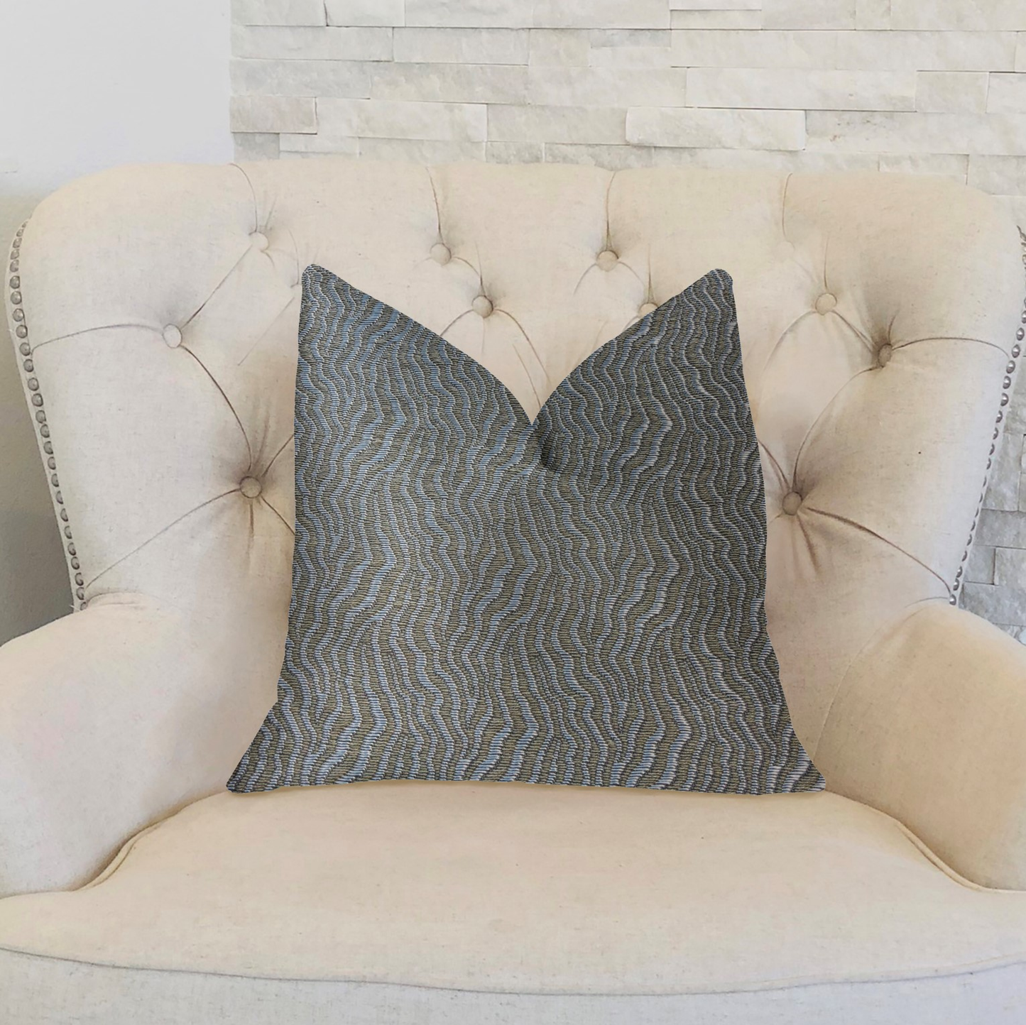 Plutus Dusky Veined Silver and Taupe Luxury Throw Pillow