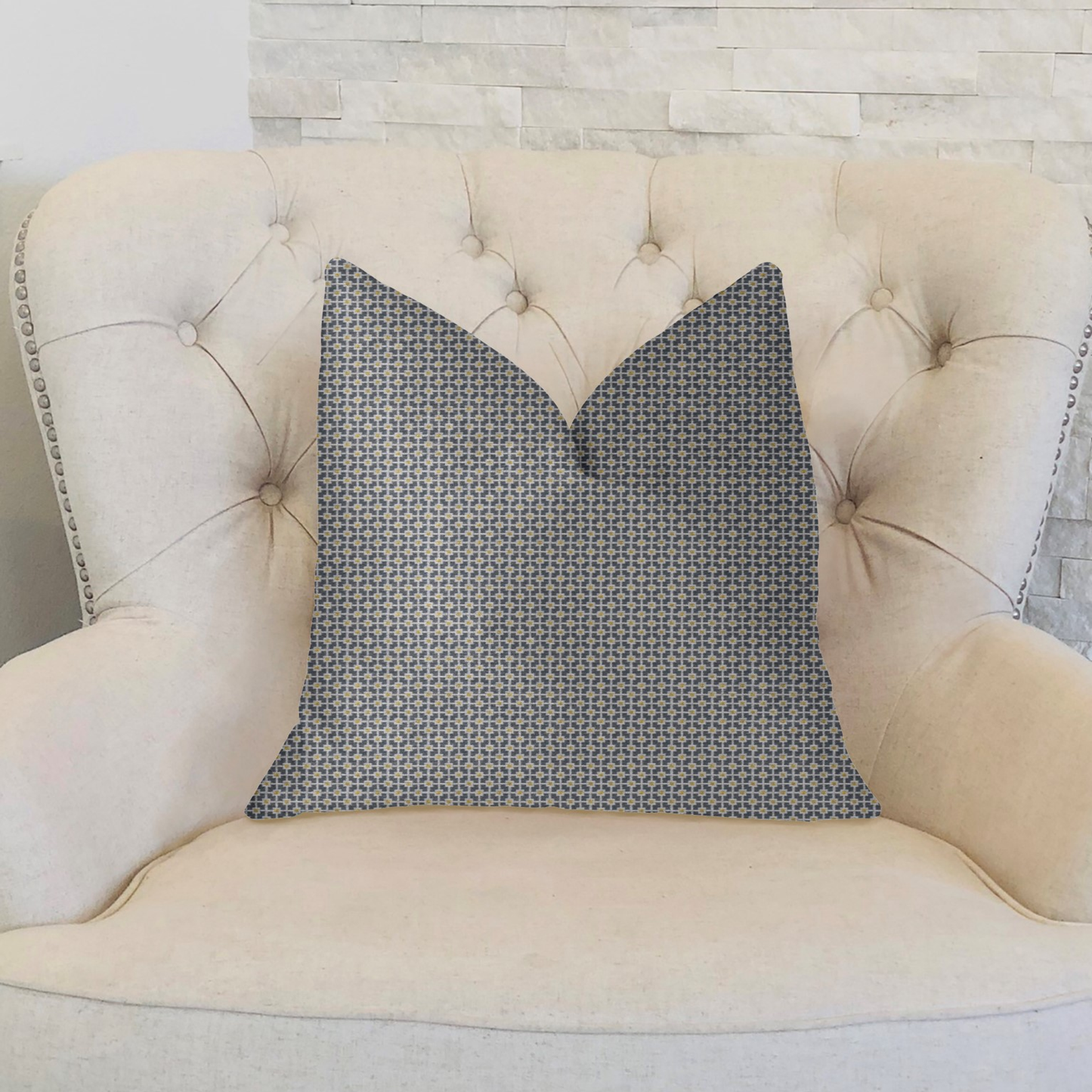 Plutus Mosaic Gray and Beige and Gold Luxury Throw Pillow