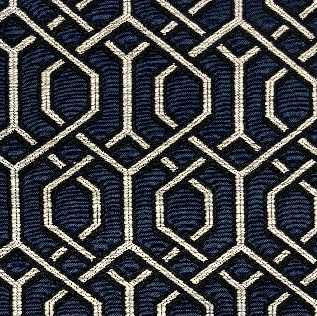 Plutus Midnight Padlock Blue, Black and Beige Luxury Throw Pillow