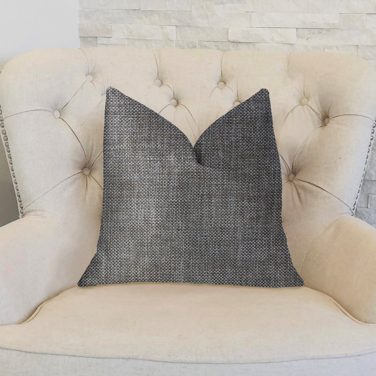 Plutus Grey Pebble Silver Luxury Throw Pillow