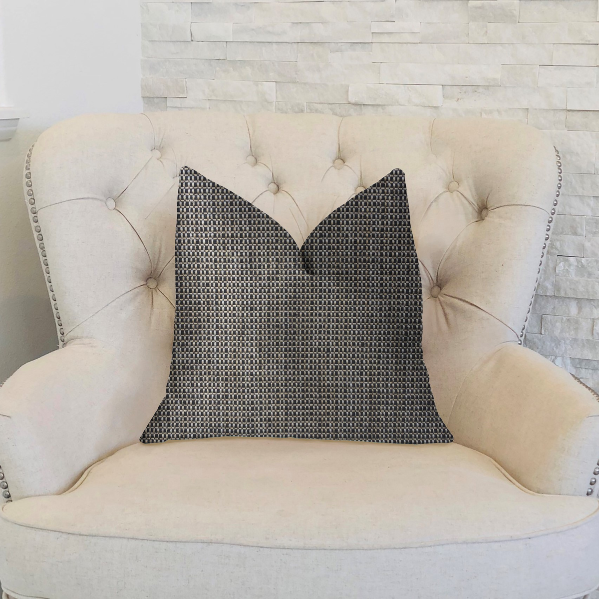 Plutus Melbourne Beige and Black Luxury Throw Pillow