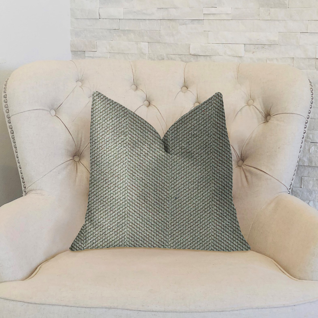 Plutus Jordyn Green and Gold Luxury Throw Pillow