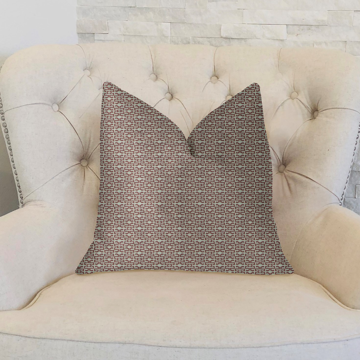 Plutus Viva Red Link Red and Beige Luxury Throw Pillow