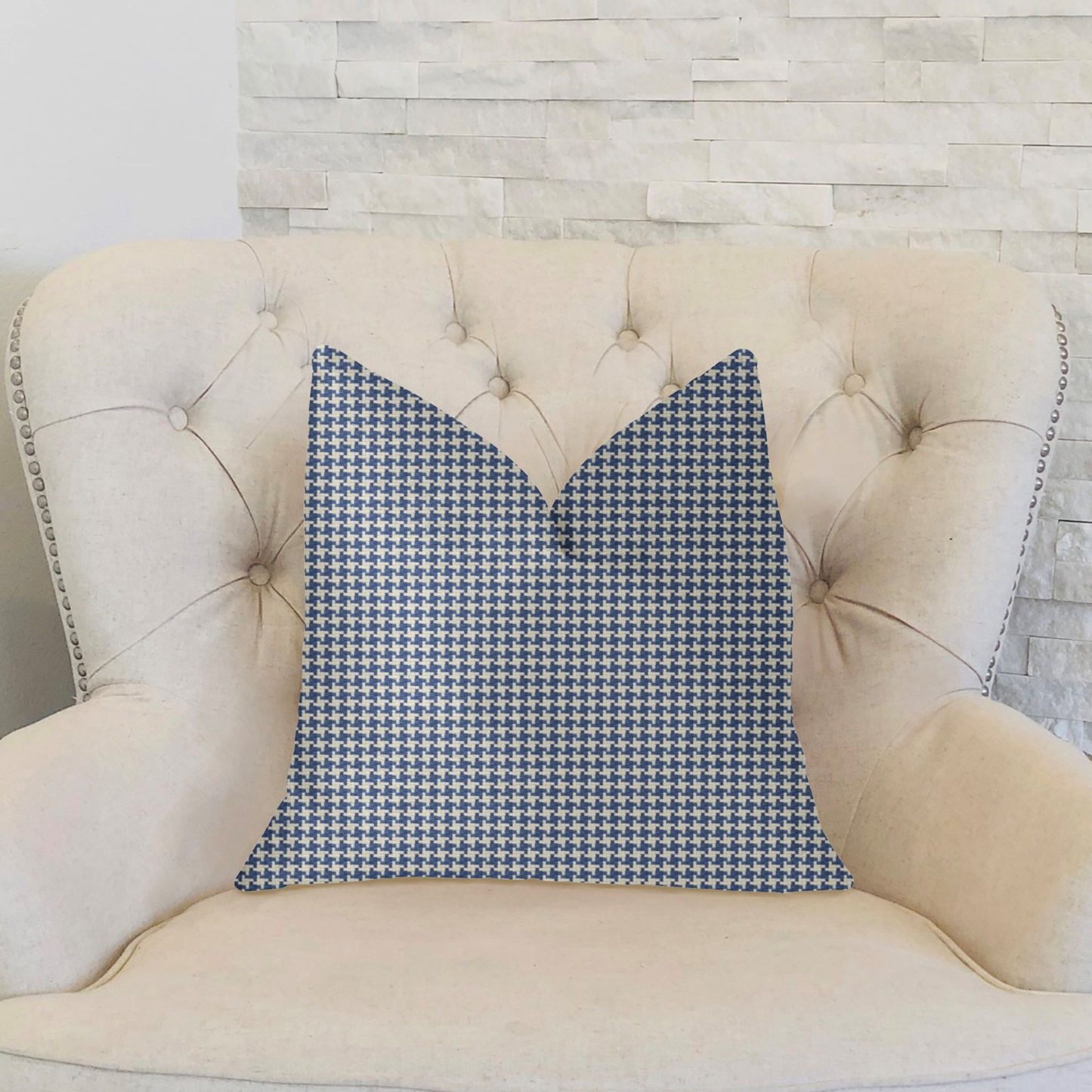 Plutus Mezmerize Blue, Beige and Black Luxury Throw Pillow