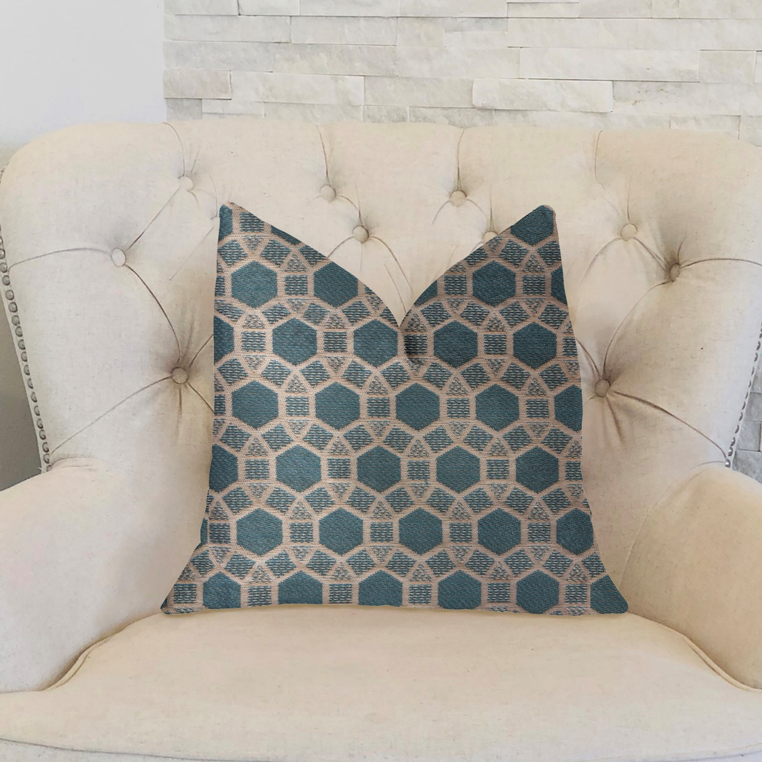 Plutus Pineapple Slice Blue and Beige Luxury Throw Pillow