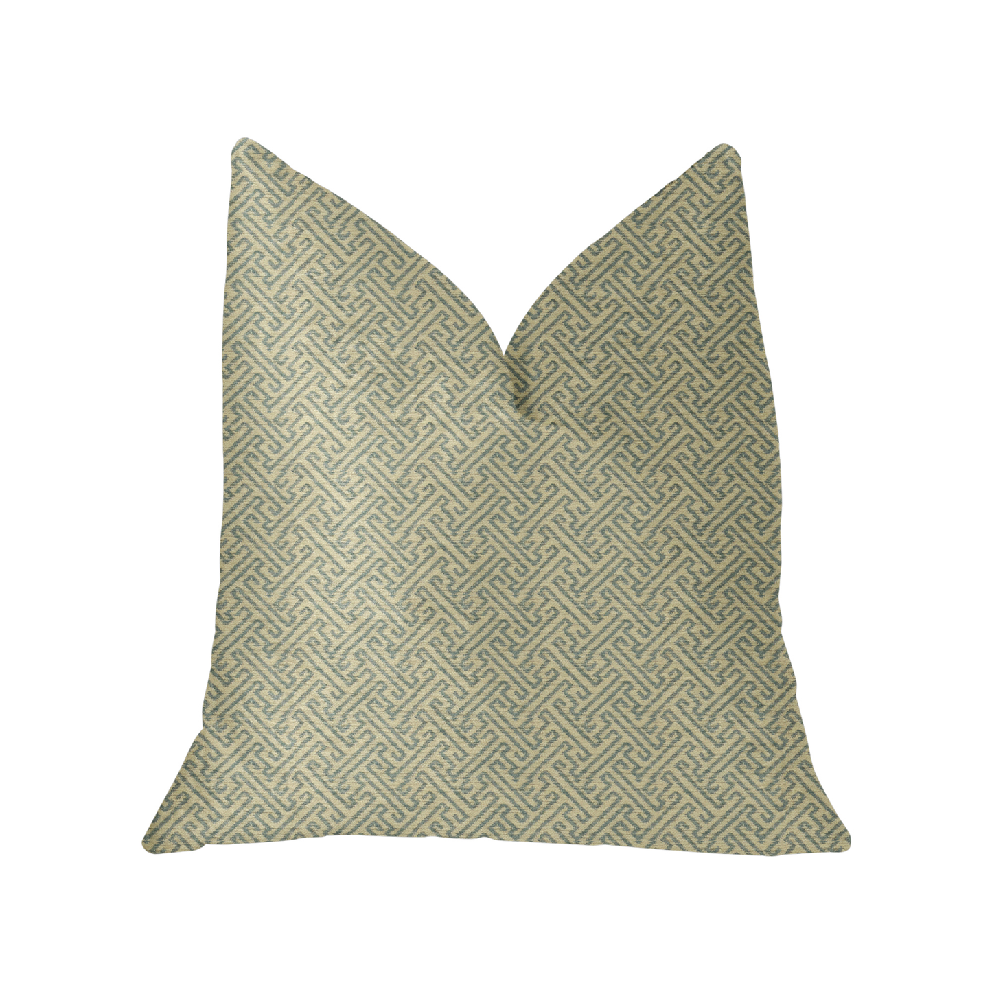Plutus Alpine Maize Blue and Beige Luxury Throw Pillow