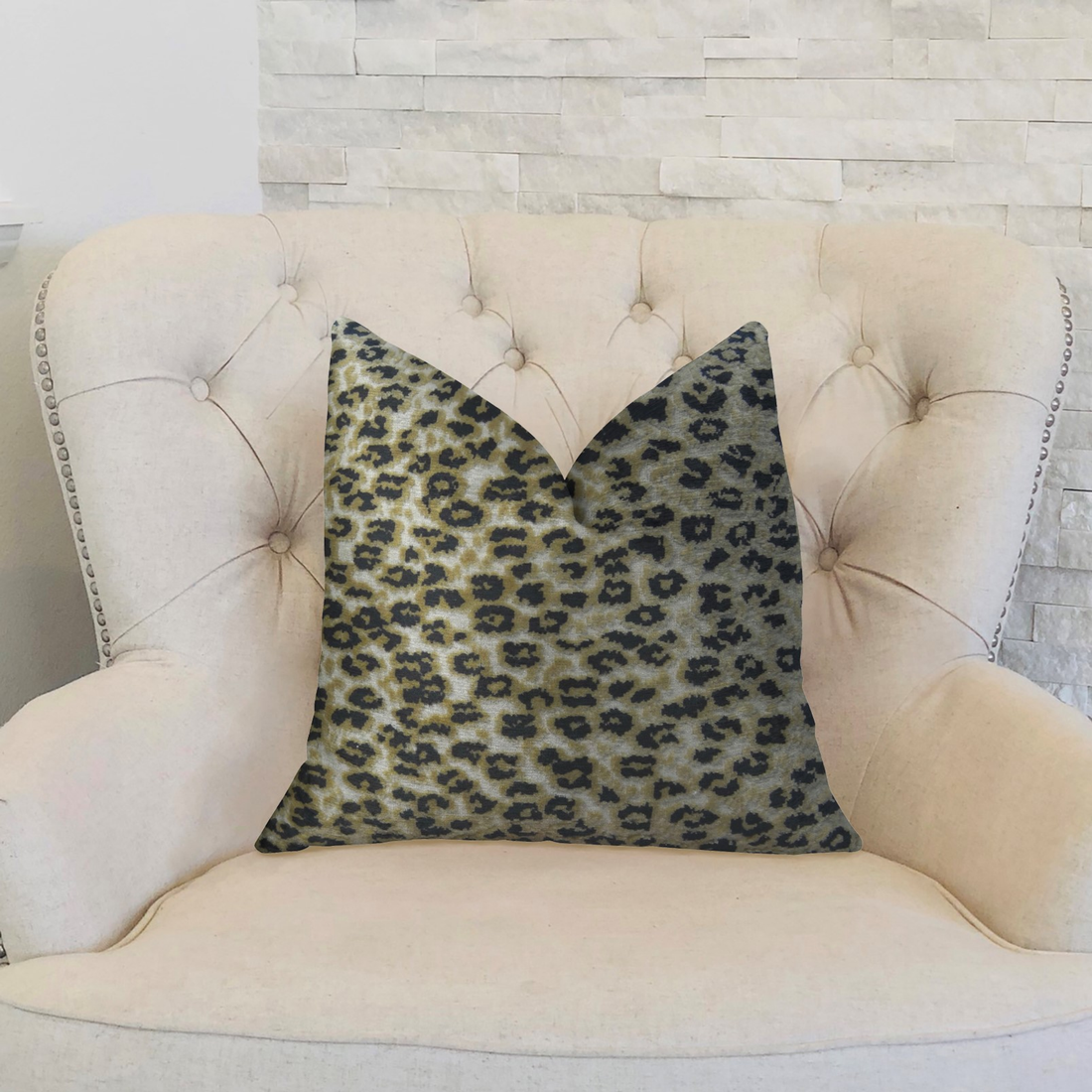 Plutus Wild Cheetah Taupe and Black Handmade Luxury Pillow