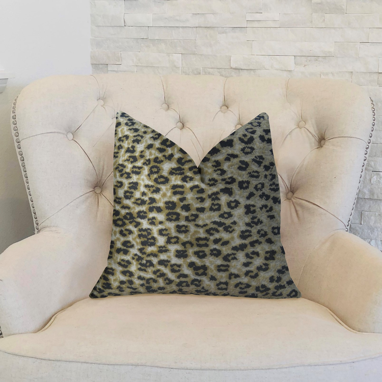 Plutus Wild Cheetah Taupe and Black Handmade Luxury Pillow