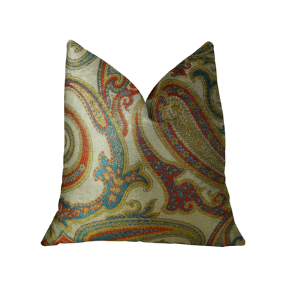 Plutus Paisley Bay Cream Red and Blue Handmade Luxury Pillow